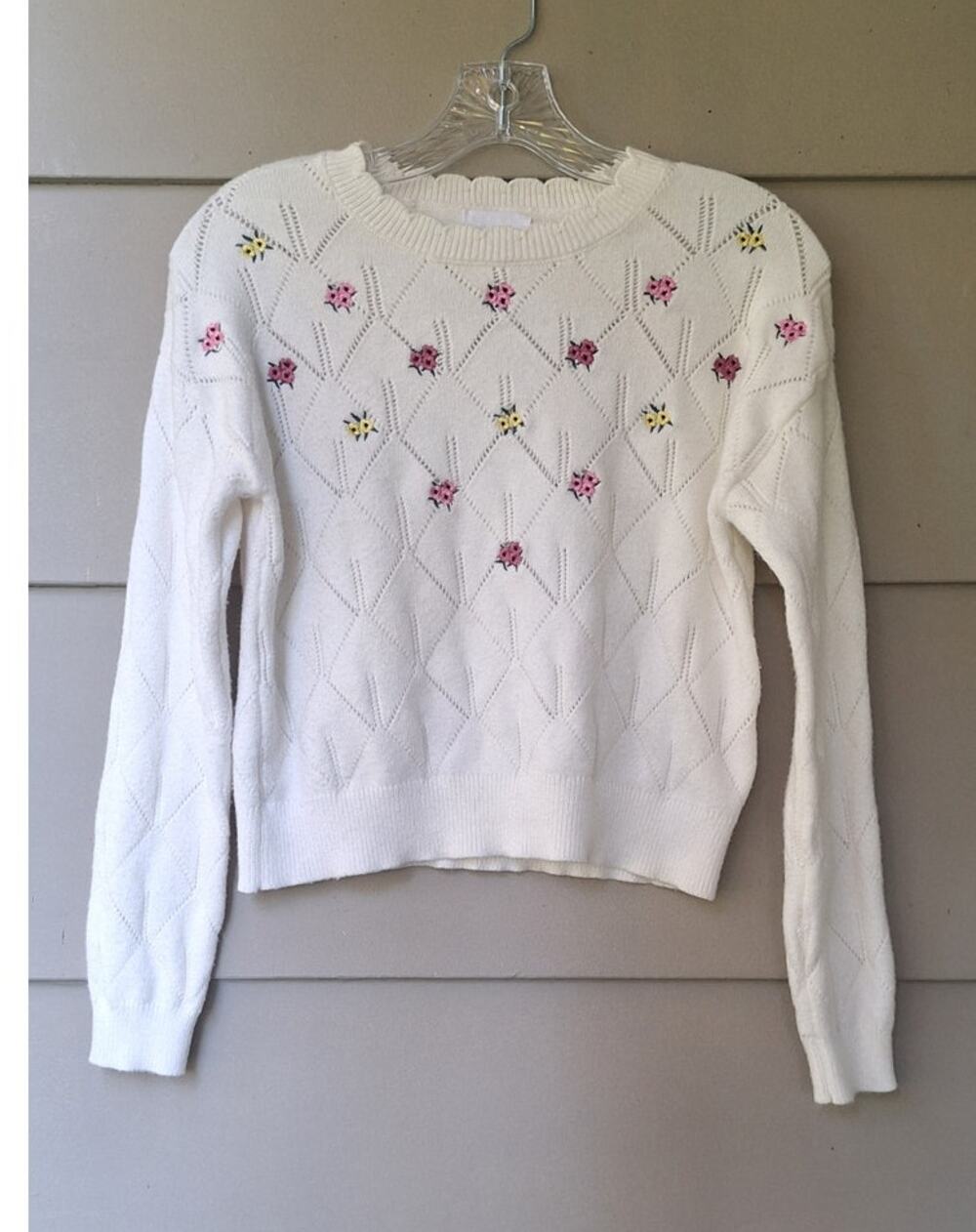 Willow & Wind Women Cottage Coquette Embroidered Pointelle Floral Sweater S